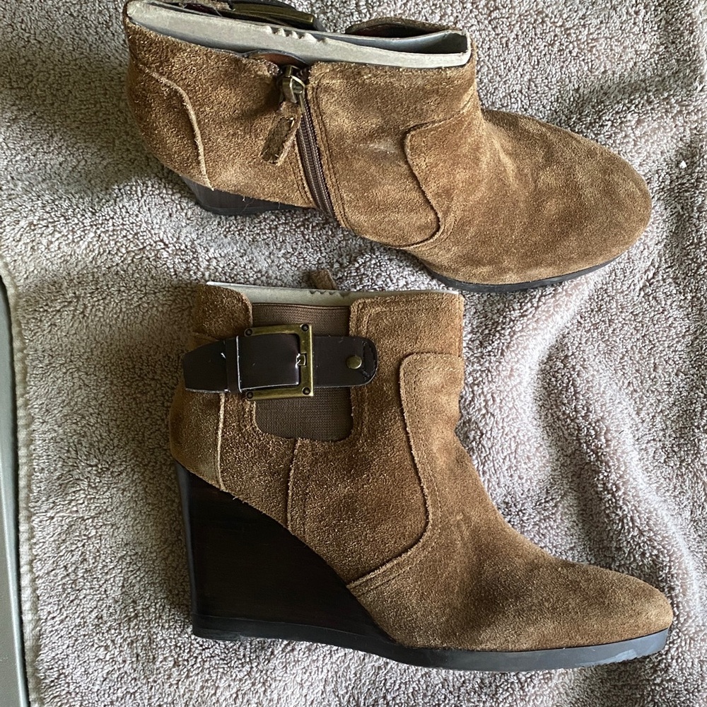 Franco Sarto Tan Suede Wedge Boots